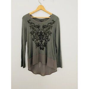 Fifth Sun Women's Size Small Gray Long Sleeve Shirt Sheer High Low Hem